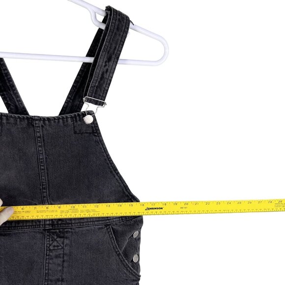 Free People Womens 4 Black Denim Overall Dress Frayed Hem Mini Jumper Grunge - Picture 9 of 15
